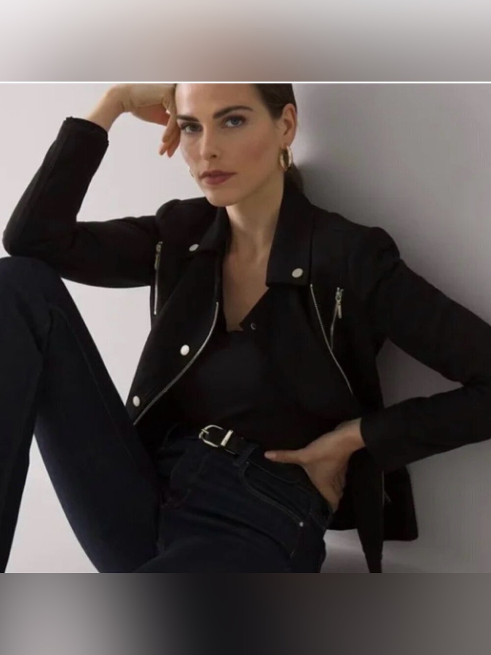 WHBM Vegan Ultra Suede Black Moto Jacket Size 6 EUC